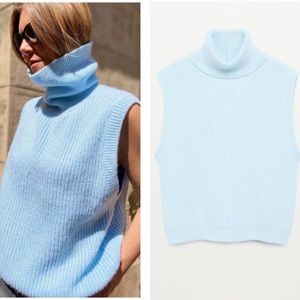 MANGO oversized alpaca blend turtleneck knit vest.